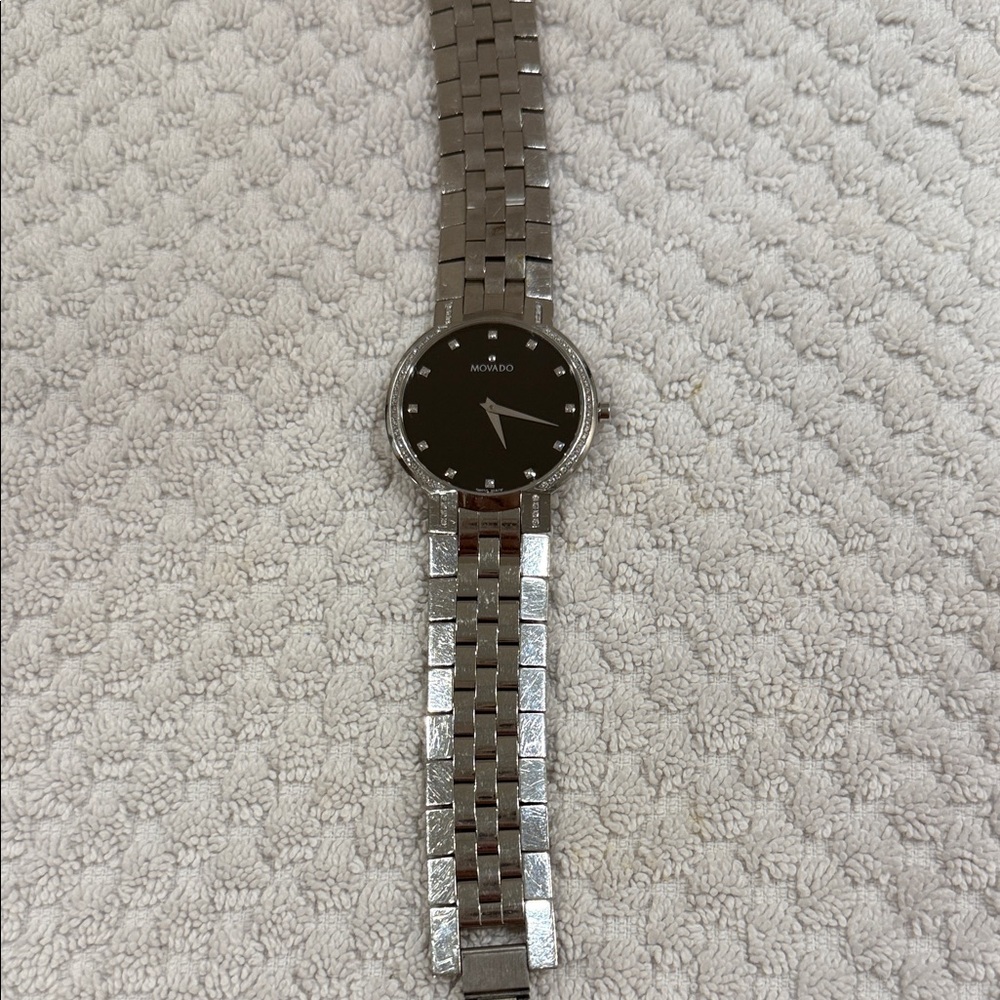 Movado Silver Watch with Black Dial